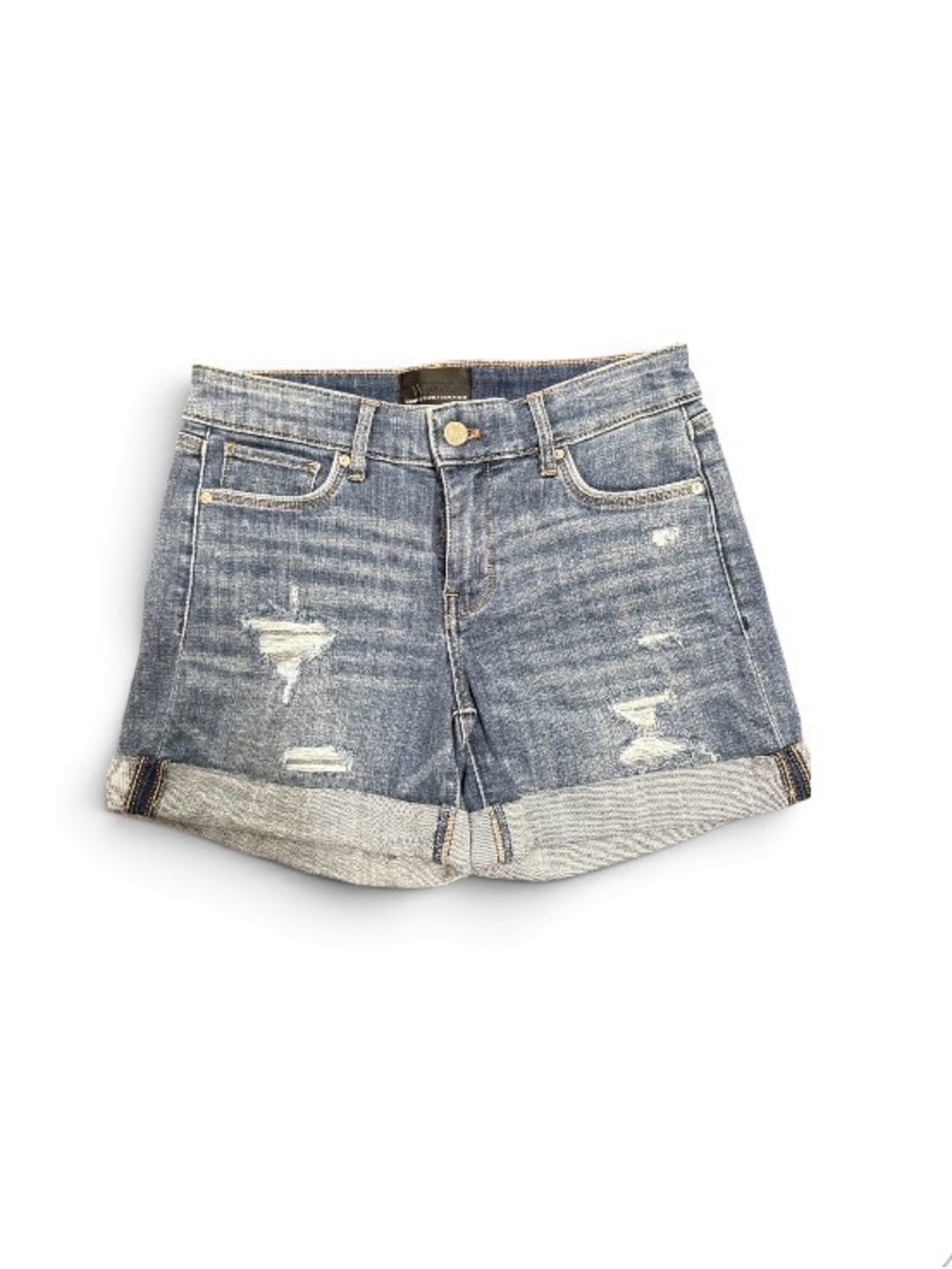 White House Black Market Distressed Rolled Hem Denim Shorts - Blue